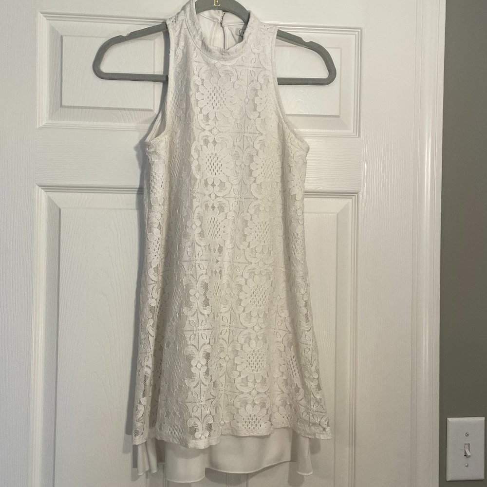 Speechless Women's White Lace Halter Neck Sleeveless Lace Keyhole Dress Small